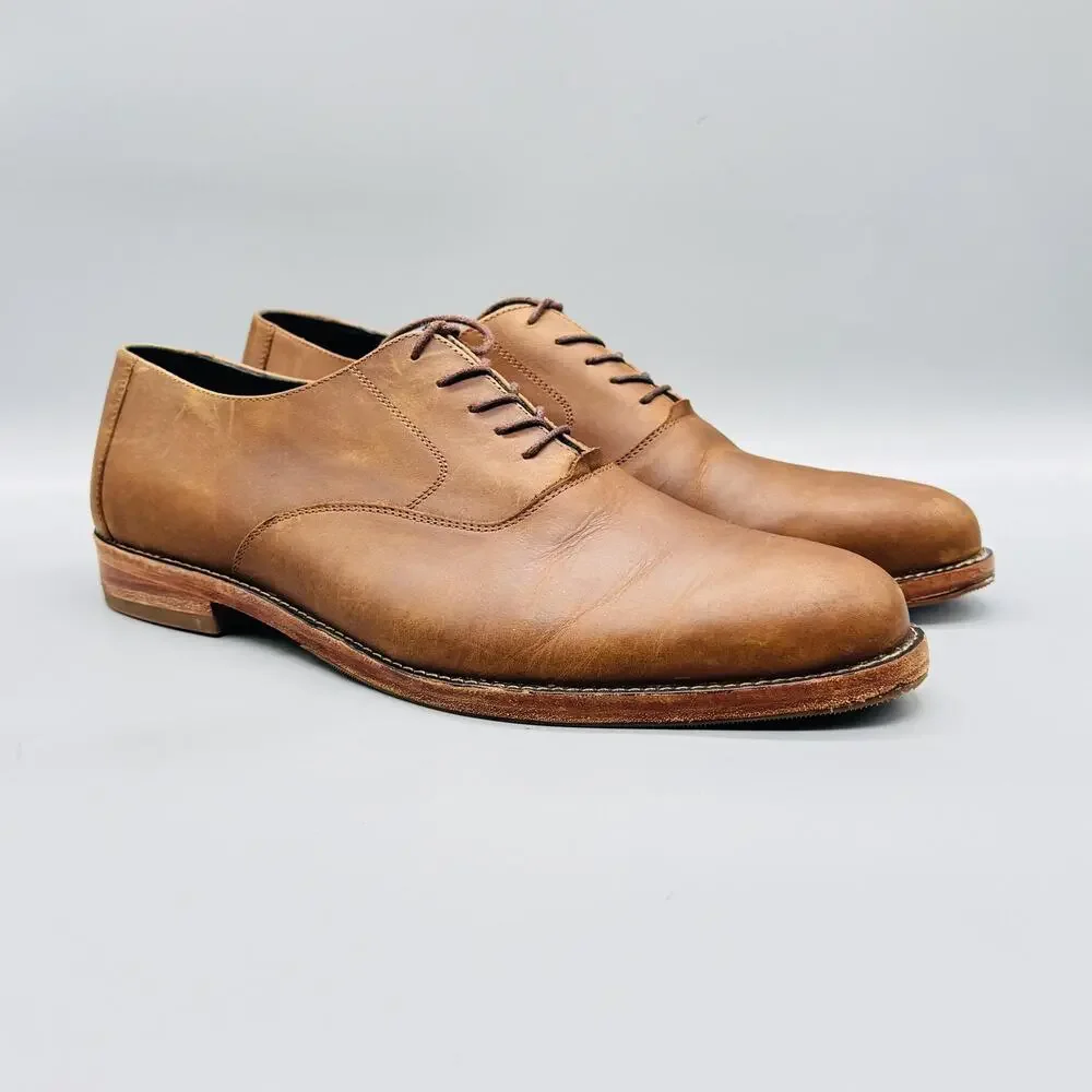 Nisolo Shoes Mens 12.5 Brown Leather Plain Toe Everyday Oxford Dress Lace Up